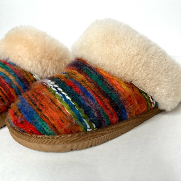 BIOTIME Shearling Fur Juarez Southwestern Multicolour Wool Cozy Slide Slipper 9 - Picture 4 of 16